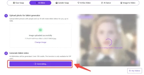 Click "Generate" to Create Bikini Video