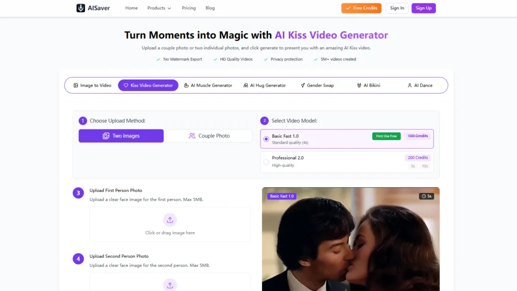 AISaver-Free Kiss Video Generator