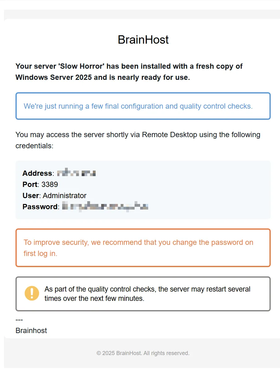 Windows RDP password in email
